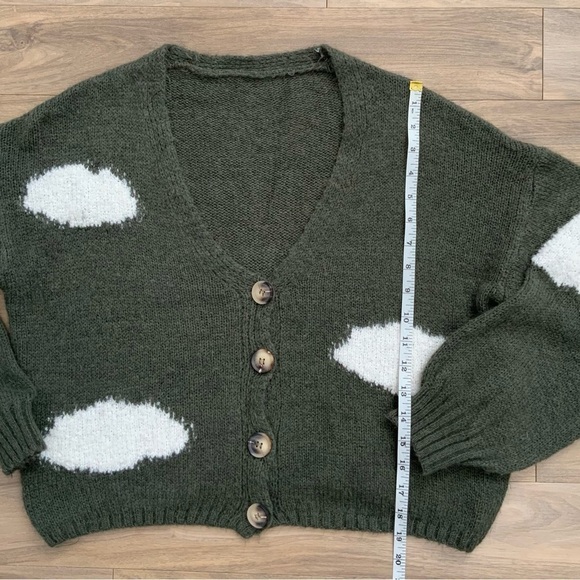 Olive Green Clouds Wool Blend Cardigan - Picture 5 of 6